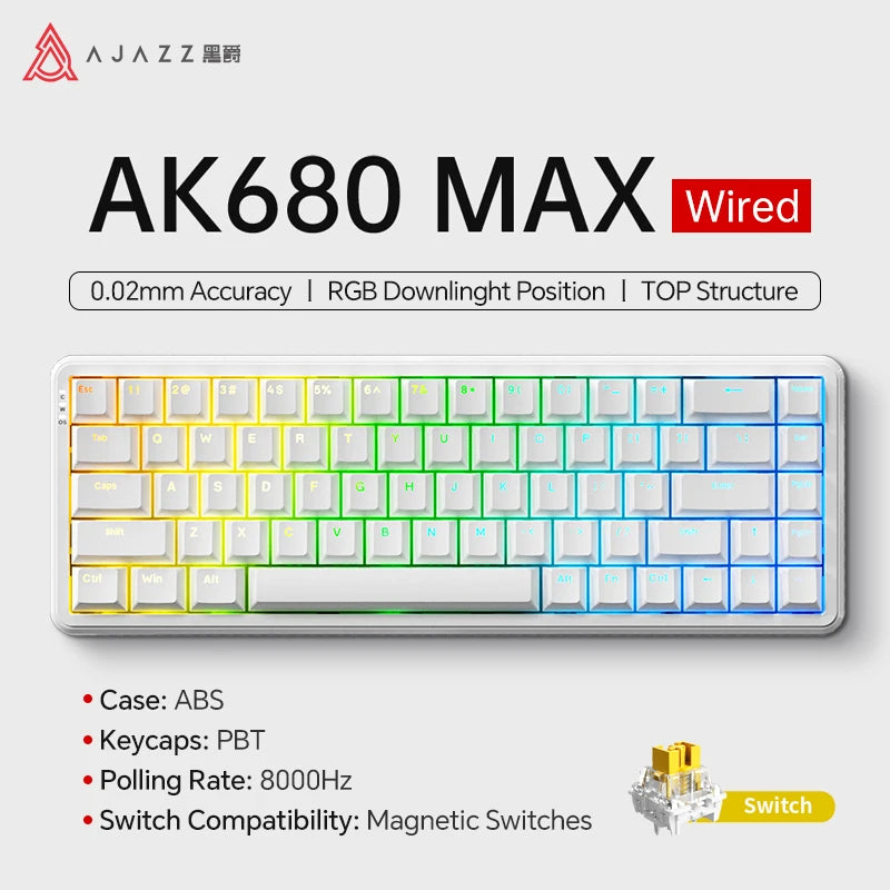 AK680 MAX Mechanical Keyboard HE Hall Effect Switch 60% 8K/1K RGB Wired/Wireless Gaming Rapid Trigger Magnetic Keyboard
