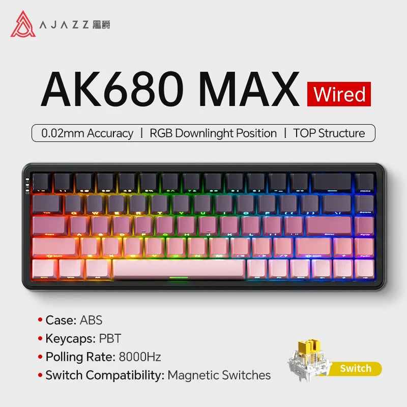 AK680 MAX Mechanical Keyboard HE Hall Effect Switch 60% 8K/1K RGB Wired/Wireless Gaming Rapid Trigger Magnetic Keyboard
