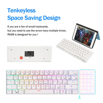 RK  RK61 2.4G Wireless Bluetooth Mechanical Keyboard Tri-Mode 61 Keys RGB Backlit Mini Hot-Swappable Gamer Keyboard