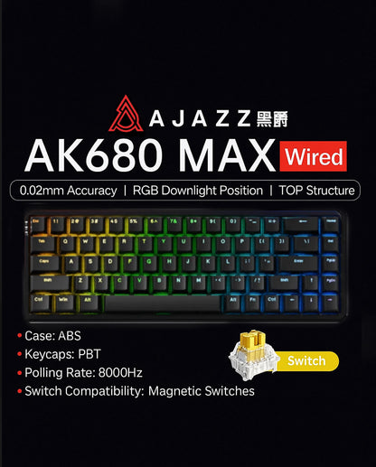 AK680 MAX Mechanical Keyboard HE Hall Effect Switch 60% 8K/1K RGB Wired/Wireless Gaming Rapid Trigger Magnetic Keyboard