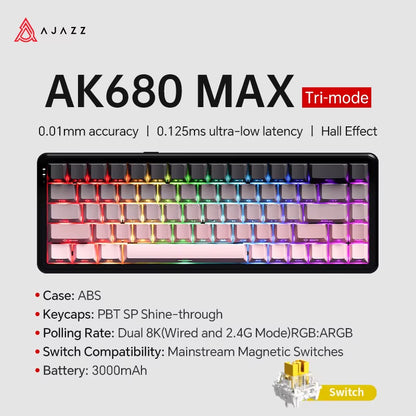 AK680 MAX Mechanical Keyboard HE Hall Effect Switch 60% 8K/1K RGB Wired/Wireless Gaming Rapid Trigger Magnetic Keyboard