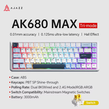 AK680 MAX Mechanical Keyboard HE Hall Effect Switch 60% 8K/1K RGB Wired/Wireless Gaming Rapid Trigger Magnetic Keyboard