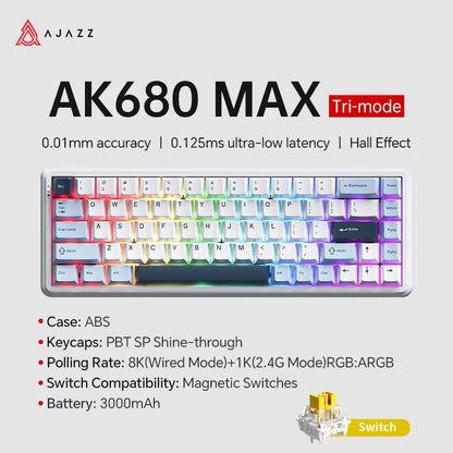 AK680 MAX Mechanical Keyboard HE Hall Effect Switch 60% 8K/1K RGB Wired/Wireless Gaming Rapid Trigger Magnetic Keyboard