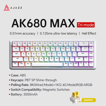 AK680 MAX Mechanical Keyboard HE Hall Effect Switch 60% 8K/1K RGB Wired/Wireless Gaming Rapid Trigger Magnetic Keyboard