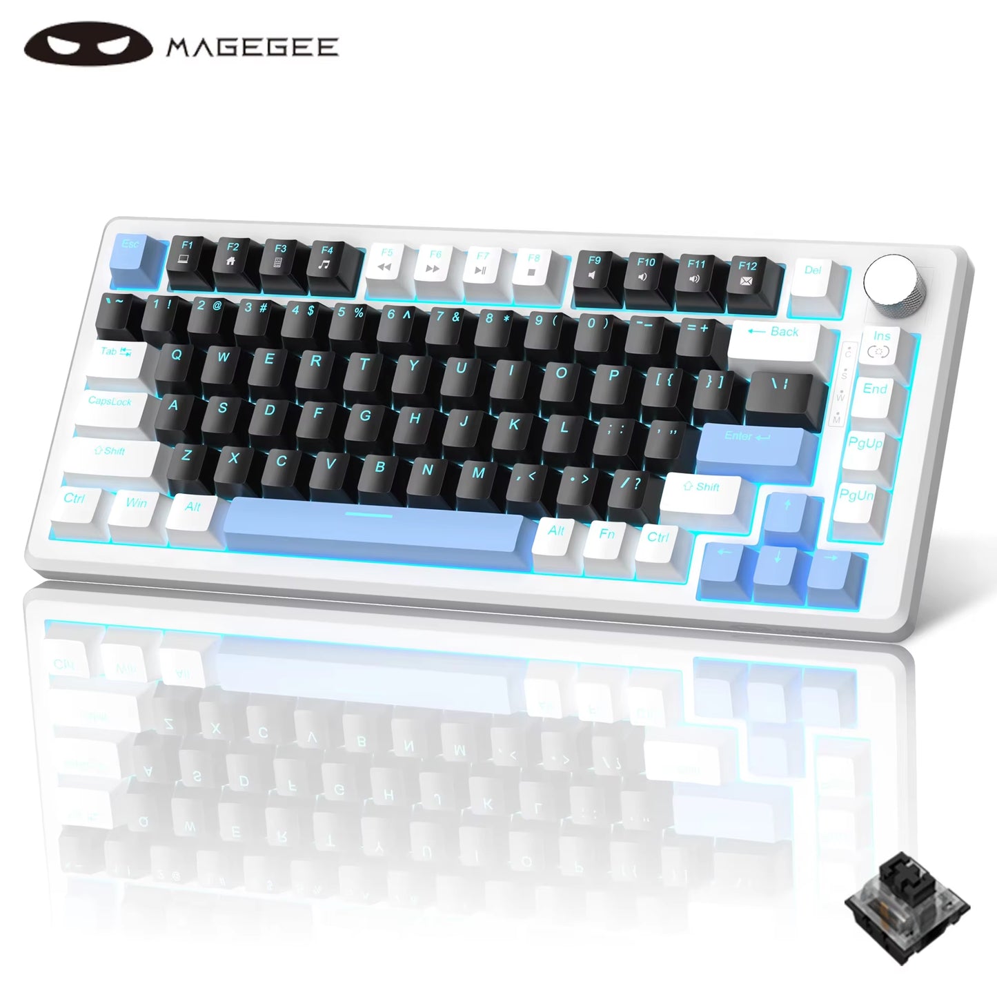 75% Mechanical Gaming Keyboard with Knob Control, Blue Backlit Wired Gaming Keyboard Red/Yellow Switch for PC Windows