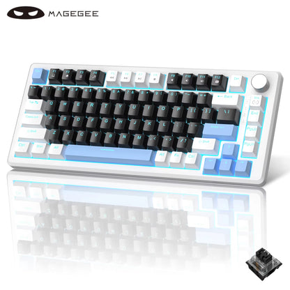 75% Mechanical Gaming Keyboard with Knob Control, Blue Backlit Wired Gaming Keyboard Red/Yellow Switch for PC Windows