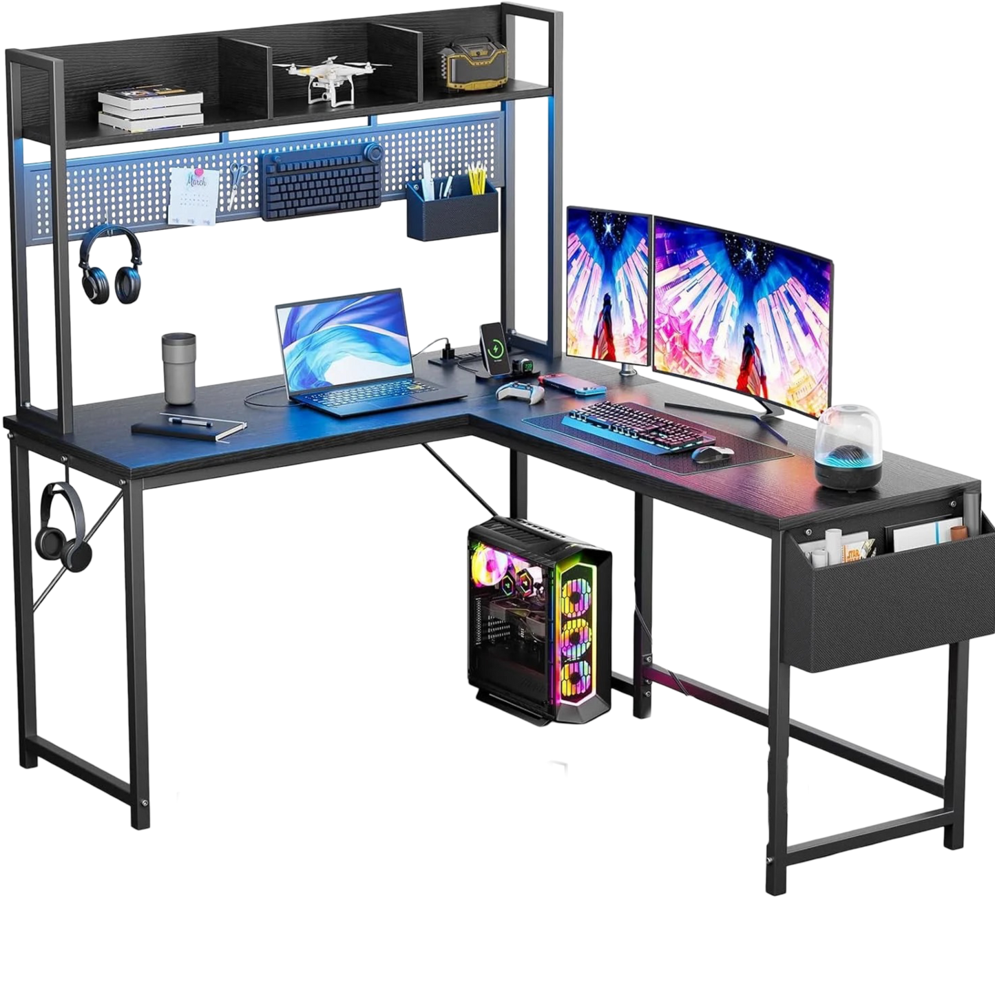 L Shaped Gaming Desk With PegBoard