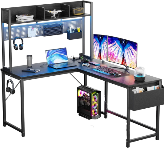 L Shaped Gaming Desk With PegBoard