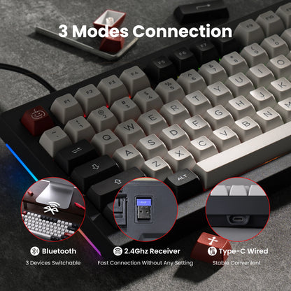 5075B plus 75% Hot Swap Multi-Modes RGB Mechanical Gaming Keyboard 2.4Ghz Wireless/Usb Type-C/Bluetooth 5.0