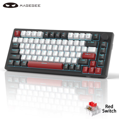 75% Mechanical Gaming Keyboard with Knob Control, Blue Backlit Wired Gaming Keyboard Red/Yellow Switch for PC Windows