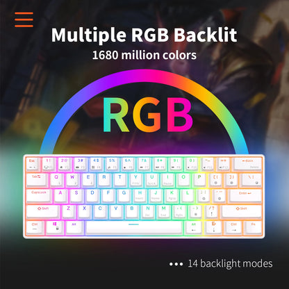 RK  RK61 2.4G Wireless Bluetooth Mechanical Keyboard Tri-Mode 61 Keys RGB Backlit Mini Hot-Swappable Gamer Keyboard